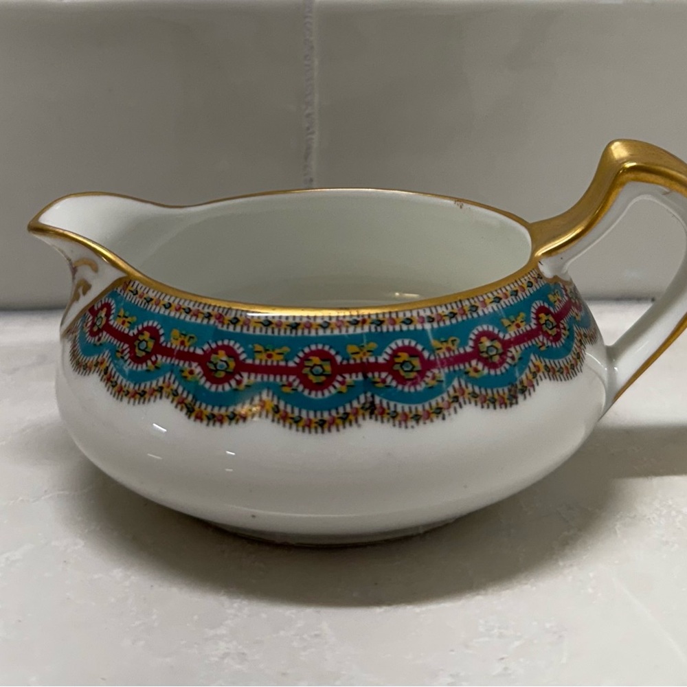 Limoges Gold and Blue Patterned Creamer